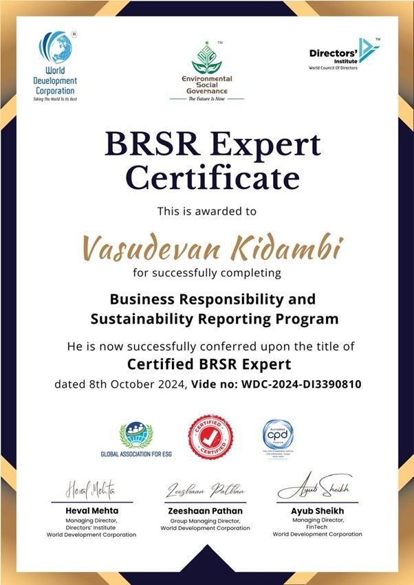 BRSR (Business Responsibility and Sustainability Reporting) Expert Certificate