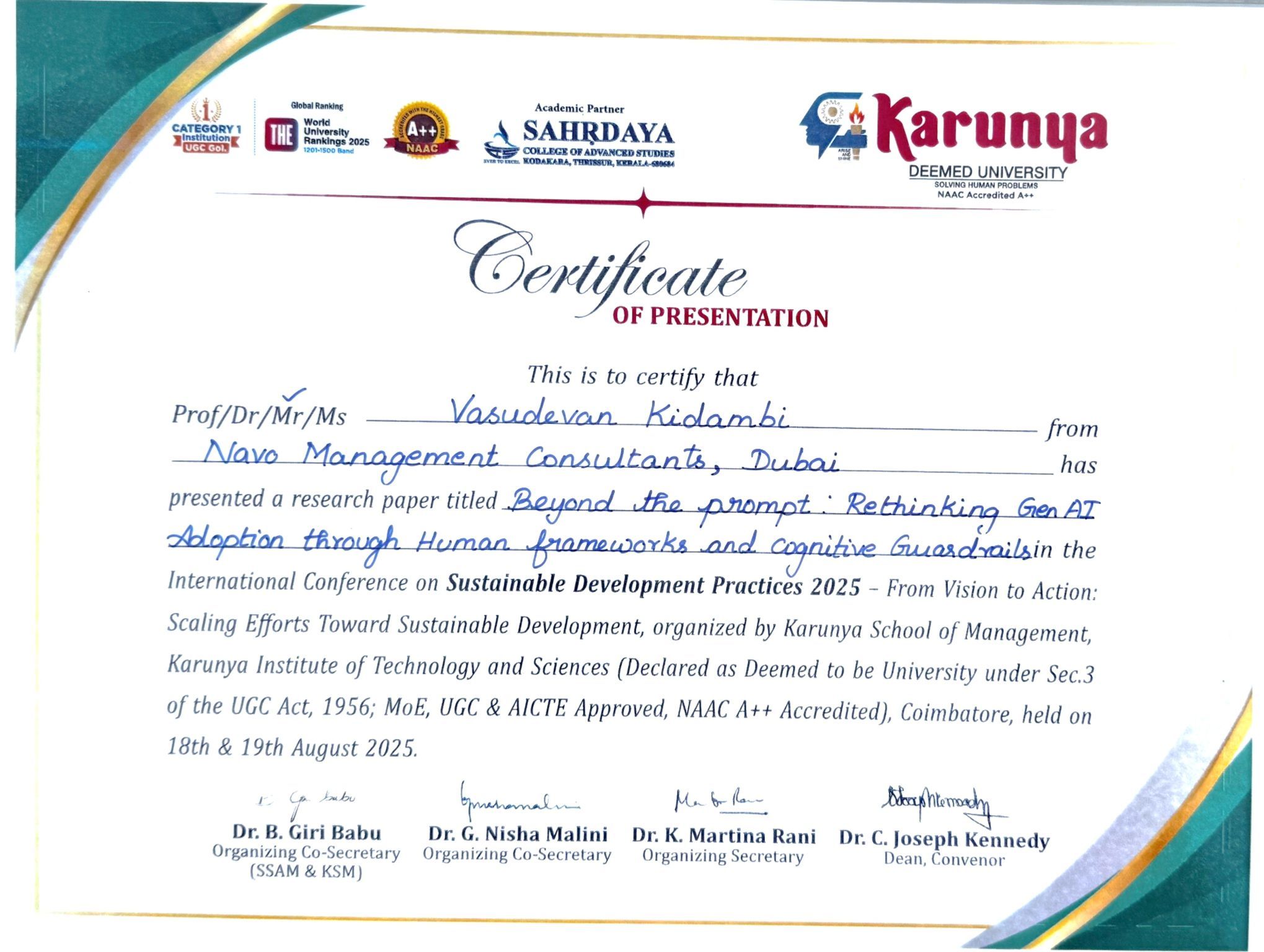 Thesis Presentation at ICSDP-25 Conference